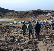 Arriving at Tarn Hut camp on Rongai route